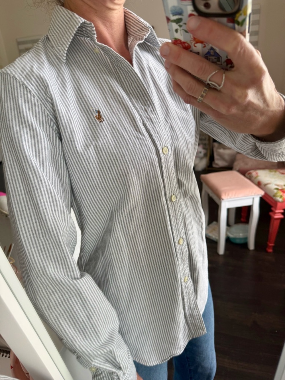 Ralph Lauren Light Blue & White Striped Cotton Button-Down Shirt - Picture 3 of 10